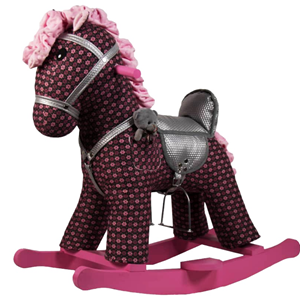 راکر اسب کودک چوبی گلی زرشکی - مشکی -اسباب بازی